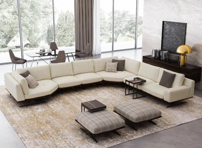 Living room set 5 pieces corner sofa L-shape 2x stool suite design 2x side table